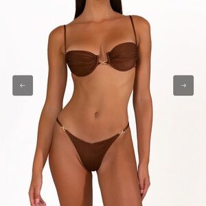 Elegant Brown Bikini Set with Gold Accents top large bottoms Medium